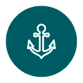White ship anchor icon centered on a teal circular badge with a thin white border.
