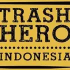 Bold distressed black lettering reading 'TRASH HERO' above a dotted line with 'INDONESIA' on a yellow background.