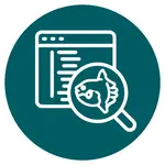 Browser window with code lines and a magnifying glass showing a fish skeleton