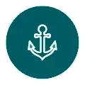 White ship anchor icon centered on a teal circular badge with a thin white border.