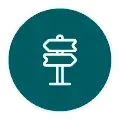 White three-arrow signpost icon centered on teal circle with thin white border.