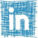 Rounded blue square icon with lowercase black "in" centered on a textured, crosshatched background